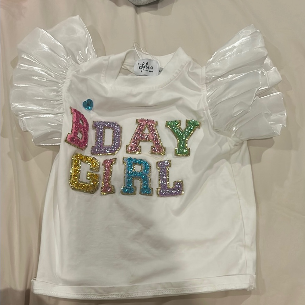 Lola and the Boys White BDAY GIRL T-Shirt with Colorful Sequins